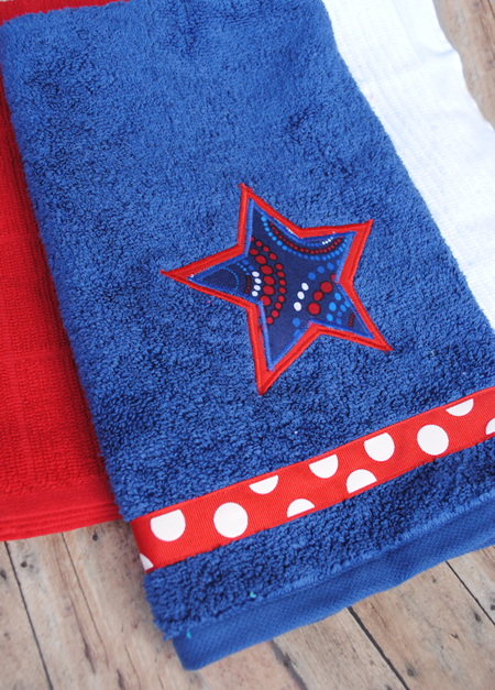 Navy and Red Ladder Stitch Hand Towels 2