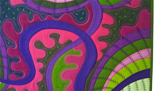 pink - green- purple quilt by Jane Sassaman - detail
