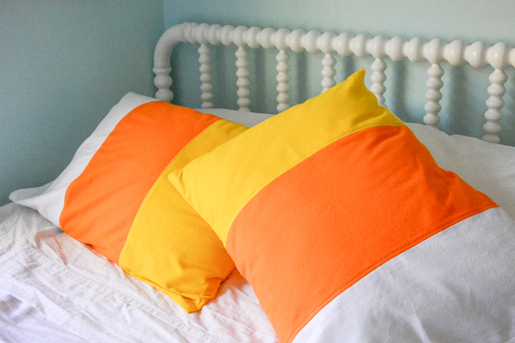 DIY Halloween Color-Blocked Candy Corn Pillowcase