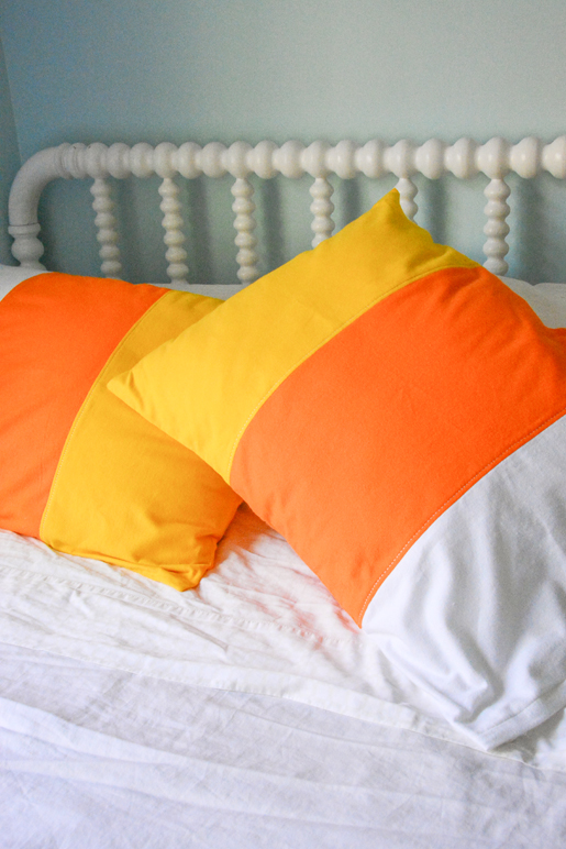 DIY Halloween Color-Blocked Candy Corn Pillowcase