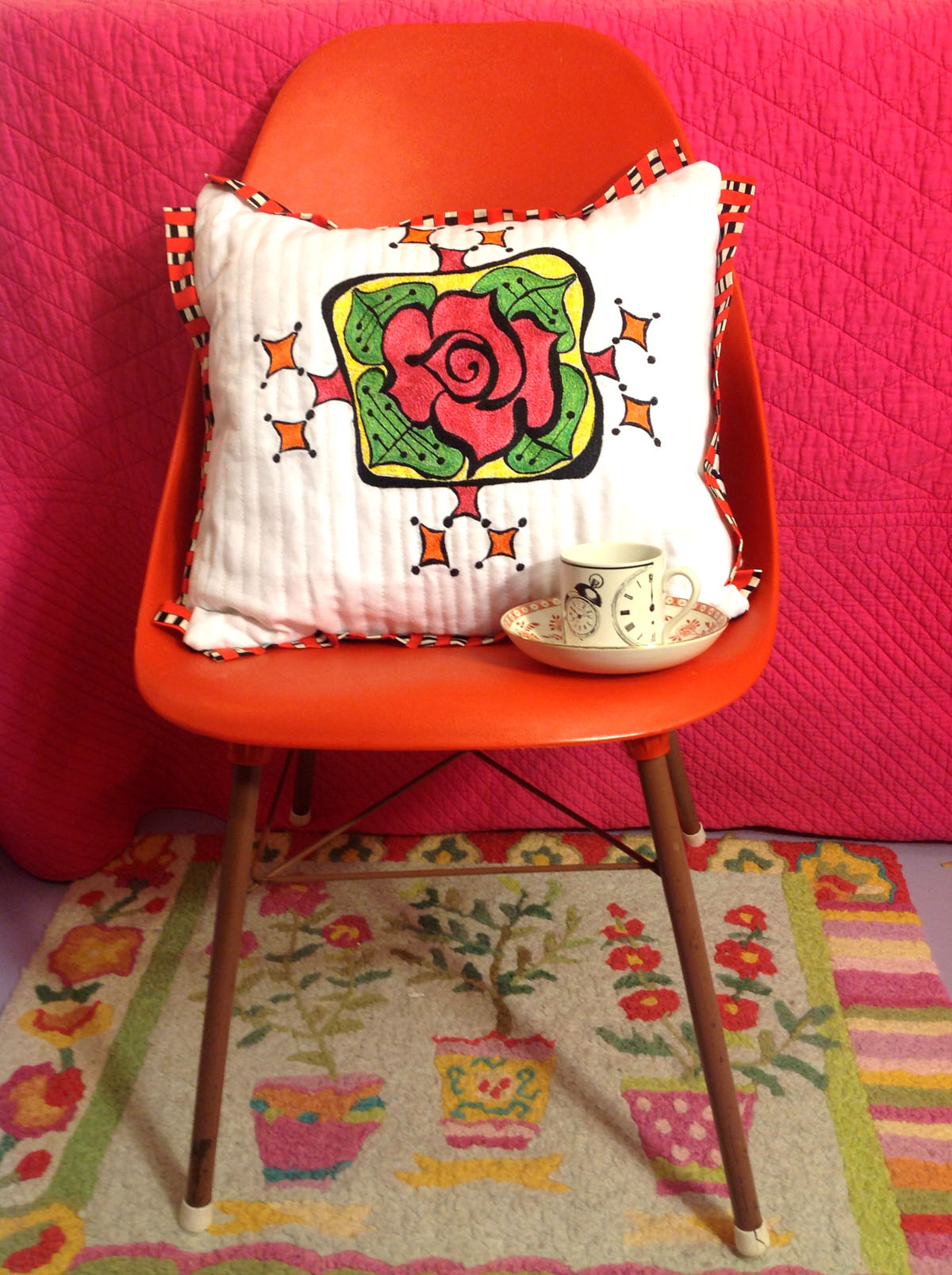 How to make a Thread Painted Rose Tile Pillow from WeAllSew