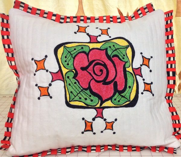 How to make a thread painted rose tile pillow
