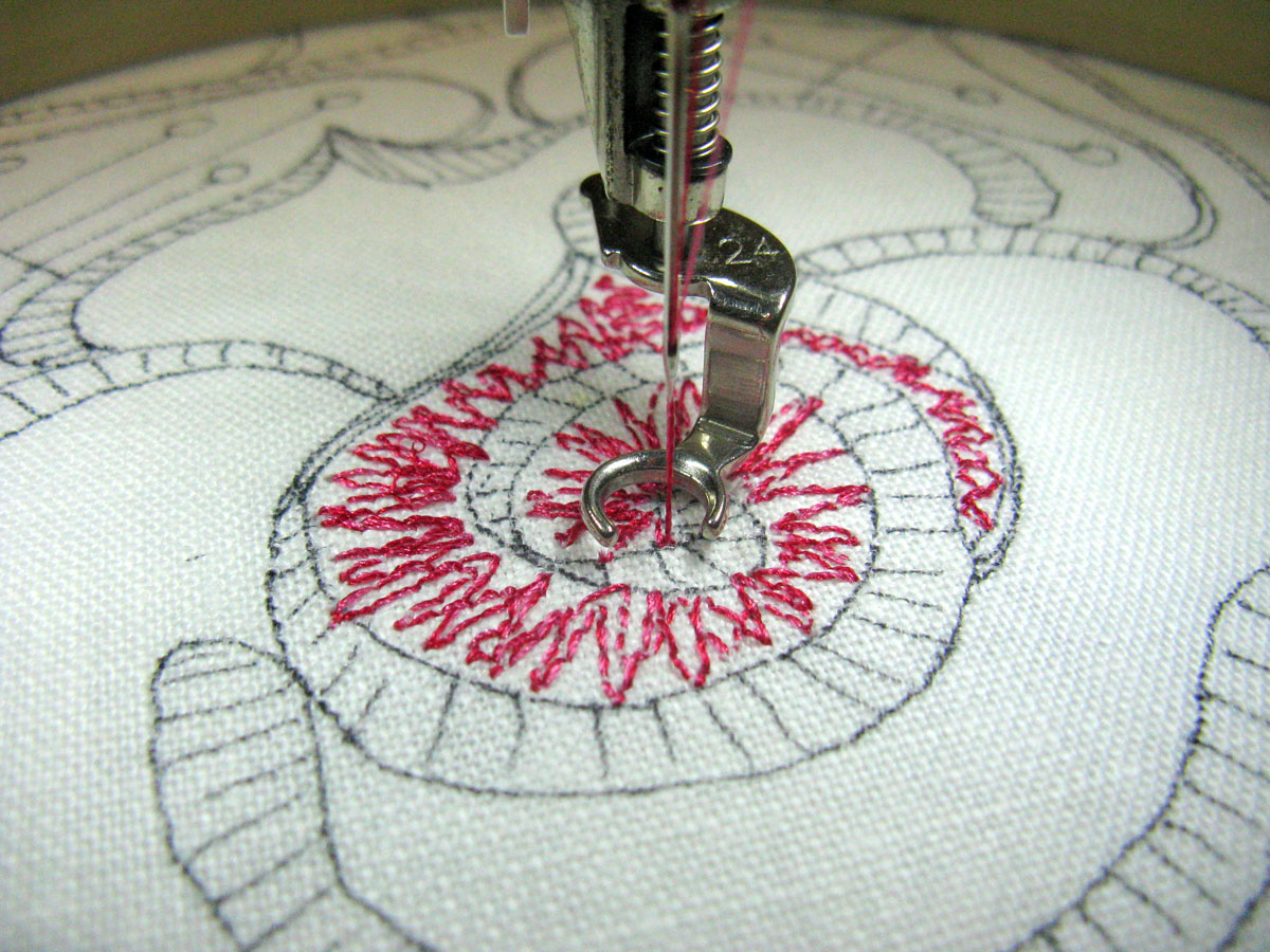 Step 3 add underlay stitches to create a thread painted rose
