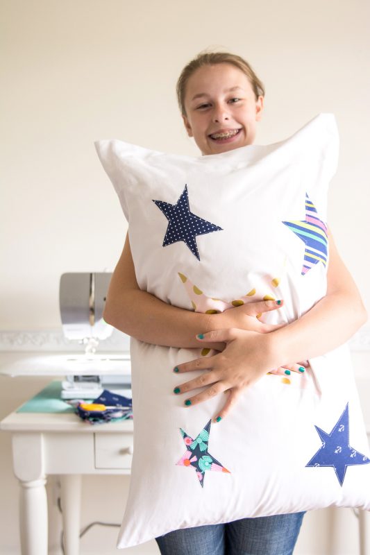 Summer Pillow Sewing Project for kids, helps to teach them basic sewing skills!