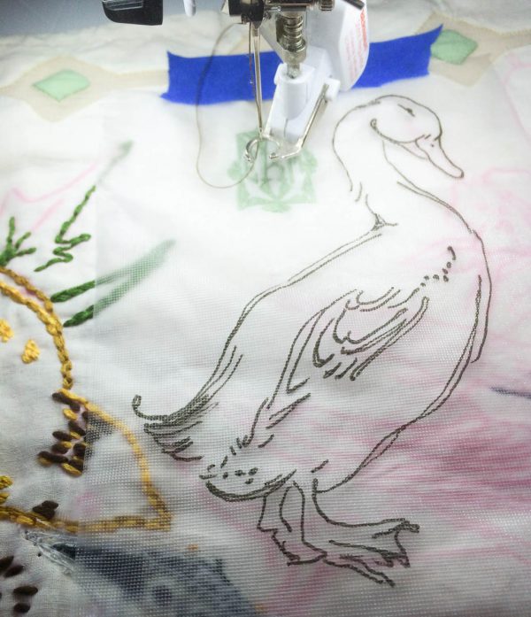 Image Transfer Tip Using Water Soluble Stabilizer - step 4 - position your fabric including image on your sewing machine
