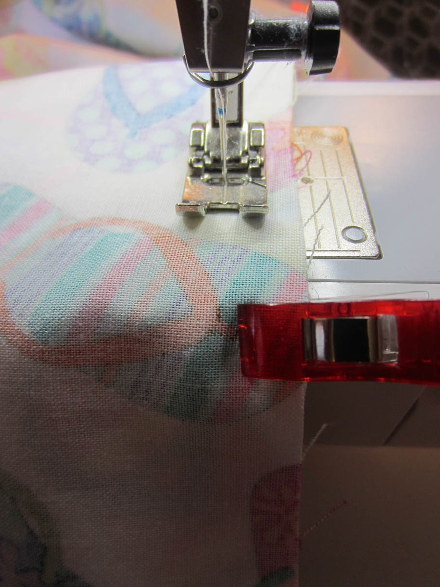8. Sew around the entire bag, leaving a 4” opening at the bottom edge of the exterior panel.