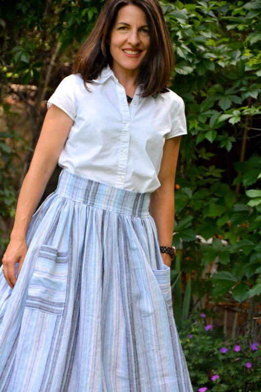 Gathered Midi Skirt with Patchwork Pockets WeAllSew