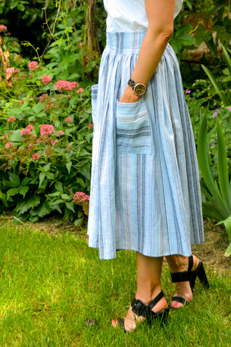 Midi Skirt Tutorial - Finished Skirt with patchwork pockets