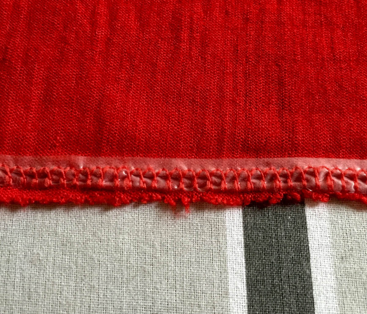 Tip for sewing stretchy, stable hems on knits - stitch pressed flat