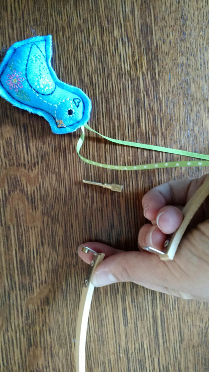Baby Mobile Tutorial - stringing up the blue bird