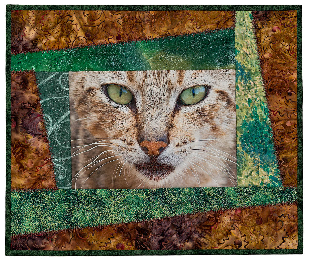 Wild Kitty Portrait Quilt by Kerby Smith