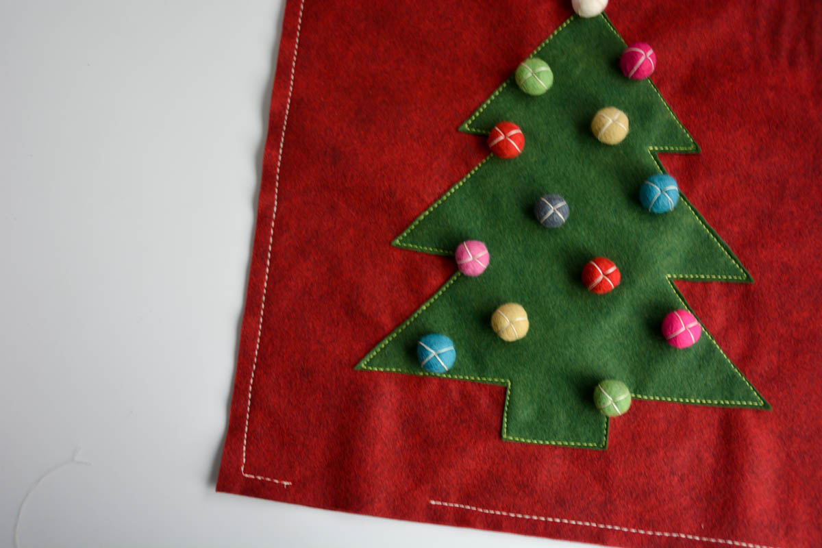 Christmas Tree Pillow Tutorial - stitch around the edge of the pillow