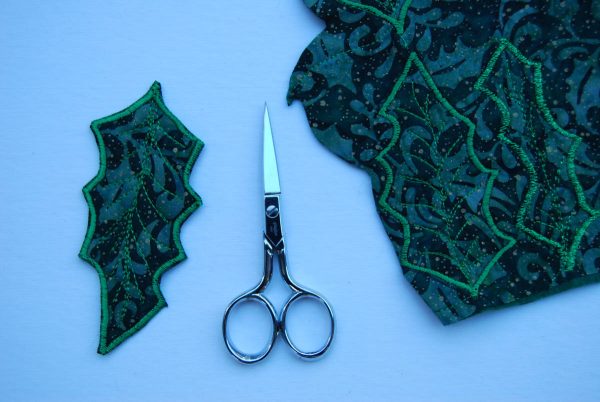 Holly Leaf Ornament - cut out each leaf by trimming close to the stitching lines