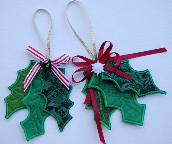 Decorative Teal and Glitter Holly Leaves