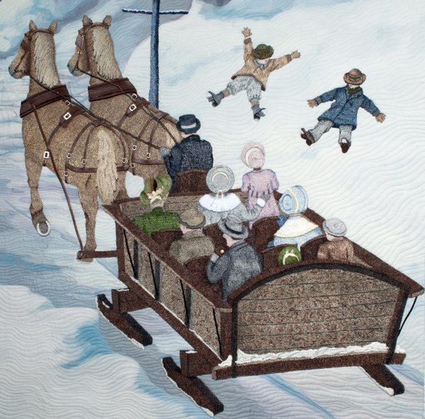 Large sleigh with snow angels