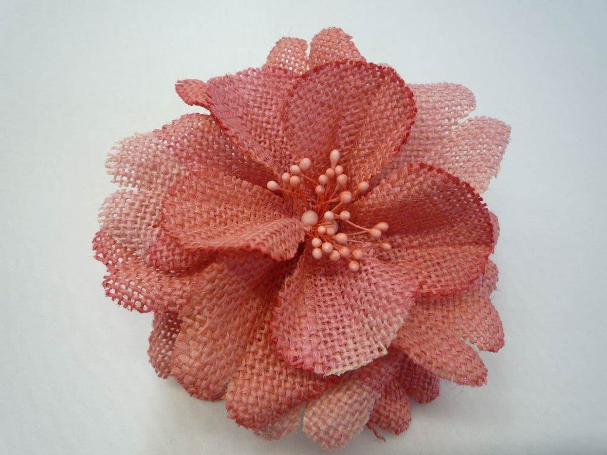 M /& S Schmalberg Fabric Flower Handmade Red Orange Dahlia 6 12