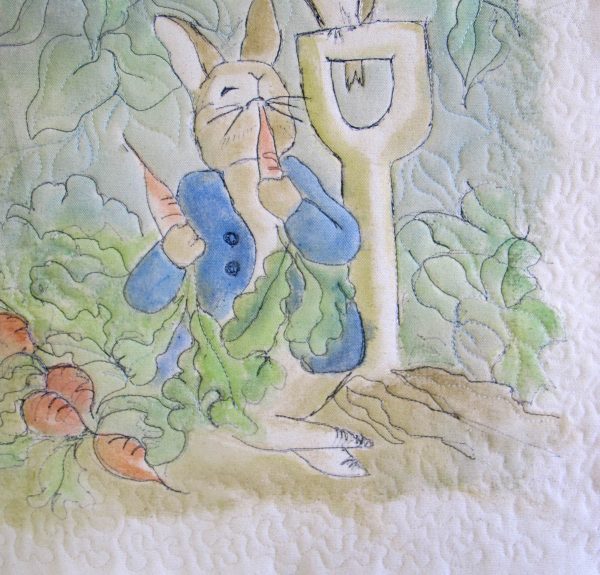 Peter Rabbit Wall Hanging - stipple quilting background
