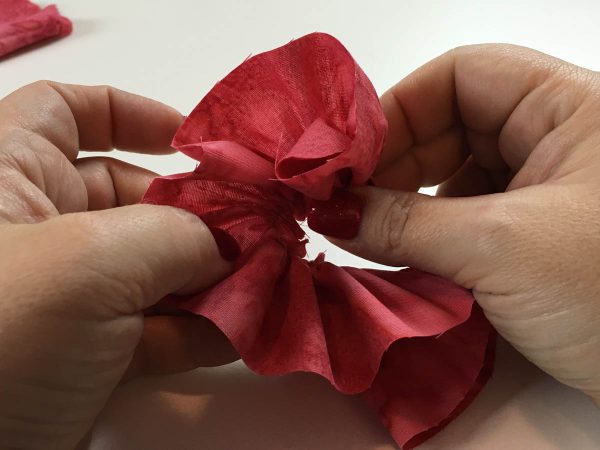 Flower Embellishing with the Gathering Foot - Begin rolling the gathered edge