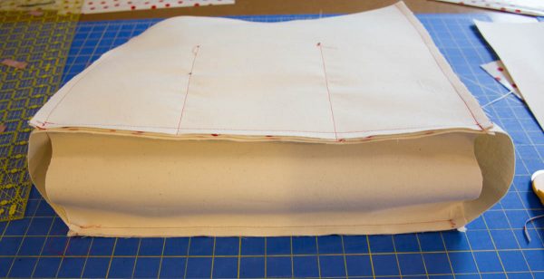 Oilcloth-lined Garden Tote Tutorial - sew the back panel to the bottom panel