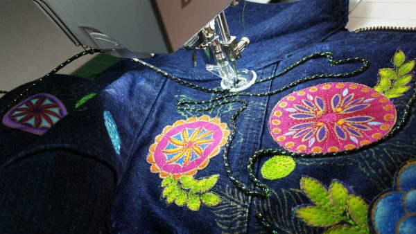 Embellished Denim Jacket-using the free-motion couching foot