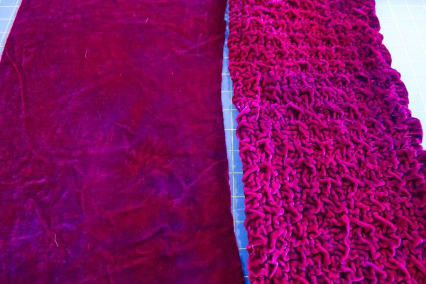 Textured Silk Velvet Scarf-before and after sewing 