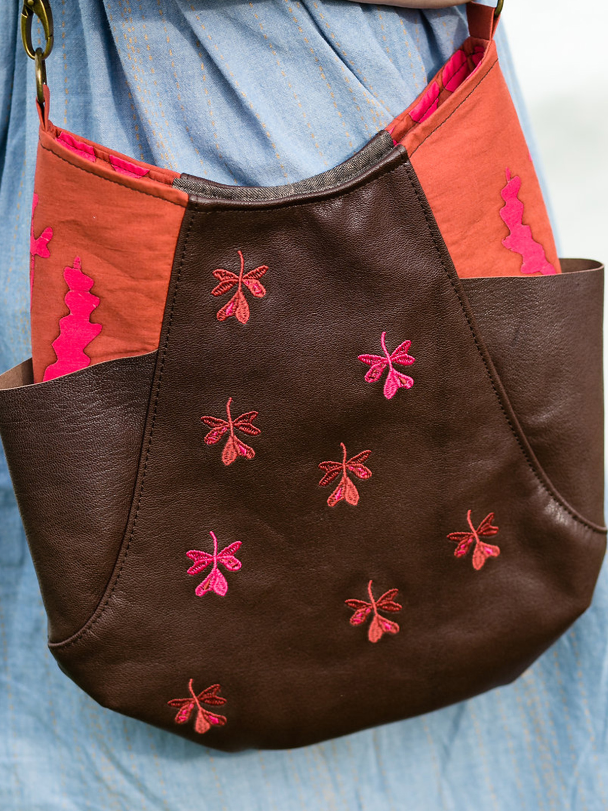 Embroidered Leather Bag with Leaf Design from Alison Glass Exlibris Design Collection
