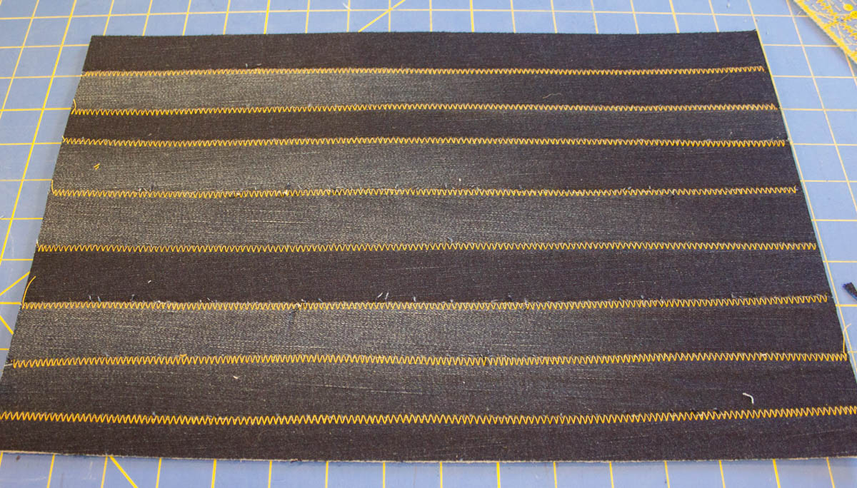 Jeans Composition Book Cover-Secure strips in place with a zigzag stitch
