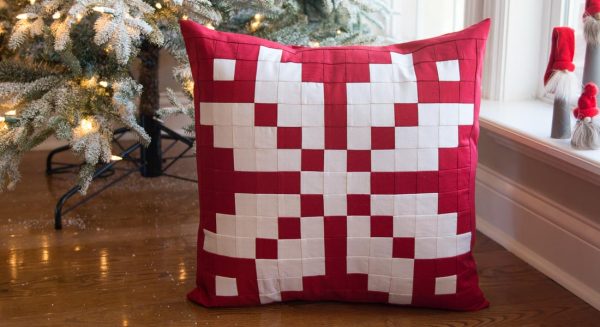 Patchwork Nordic Inspired Snowflake pillow pattern by Melissa Mortenson for WeAllSew