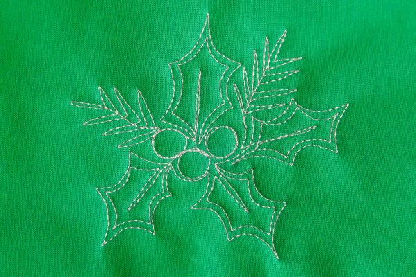 Free-motion Quilting Pine Boughs and Holly