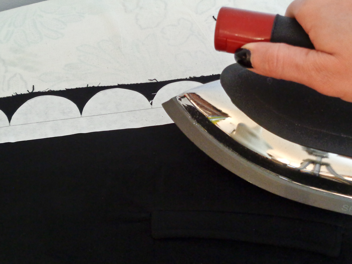 How to Add a Scalloped Edge Tutorial - Iron your template onto your fabric