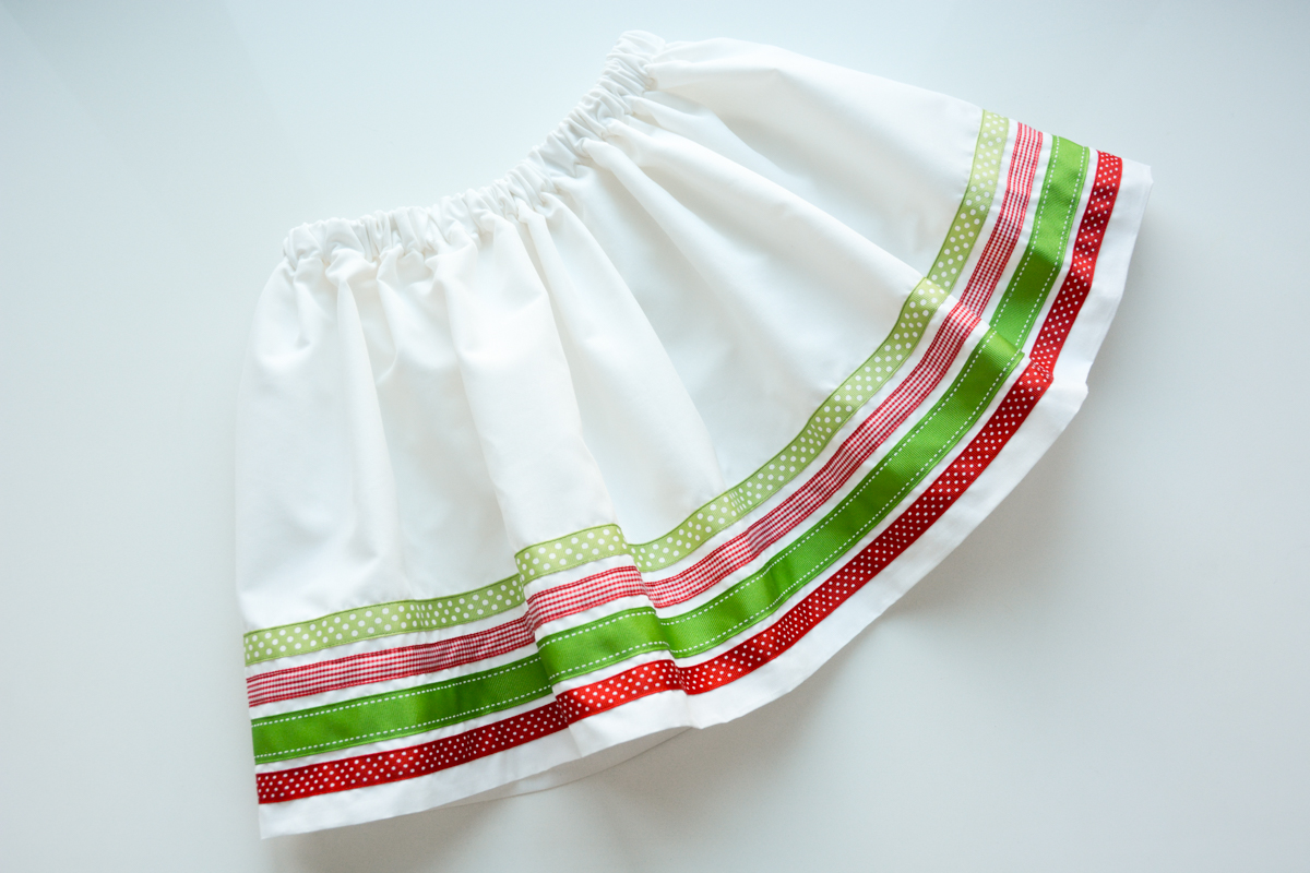 Ribbon Trimmed Girl's Christmas Skirt - WeAllSew