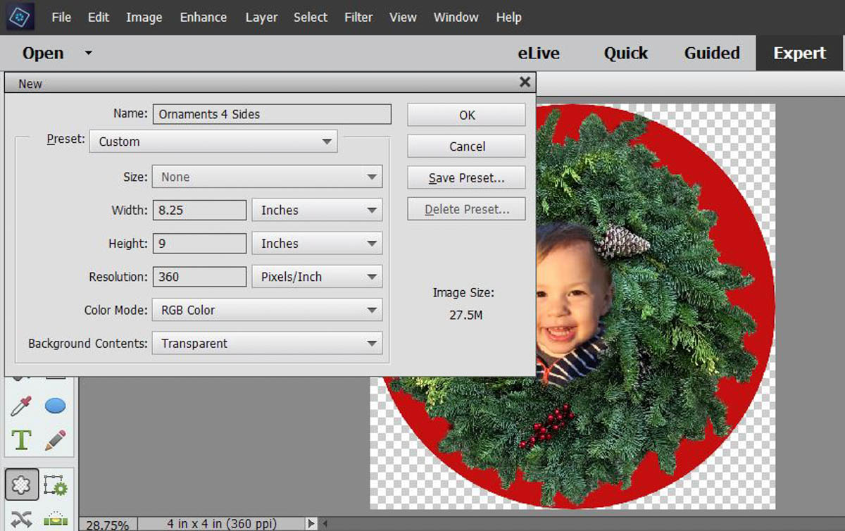 Stitched Photo Ornament-Open a new file with a transparent background
