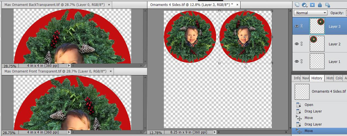 Stitched Photo Ornament-placing the images in the corners