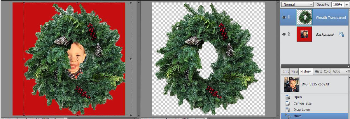 Stitched Photo Ornament-places both images on the screen together