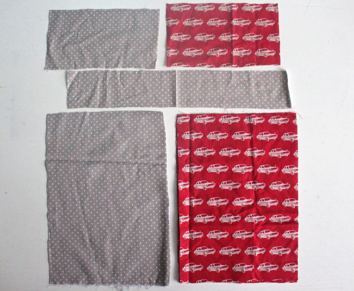 Reusable washable lunch bag Tutorial fabric pieces
