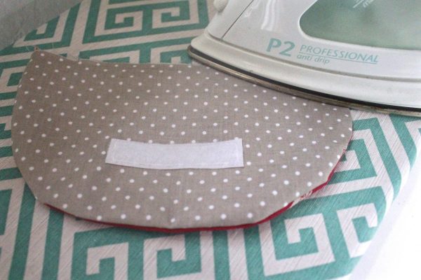 Reusable washable lunch bag Tutorial step ten: iron the flap