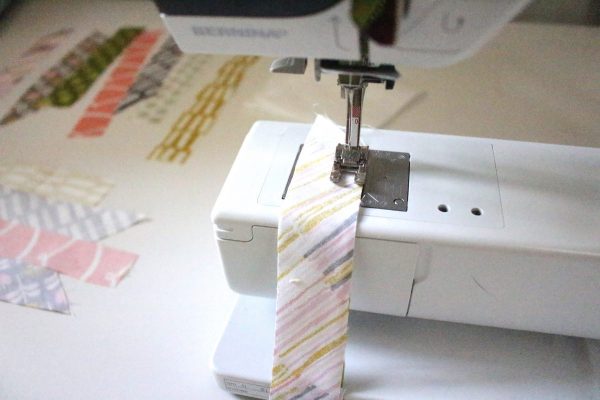 Modern Patchwork Coasters Tutorial Step Three: Sew strips together