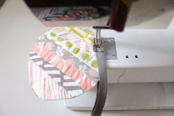 Modern Patchwork Coasters Tutorial Step Eleven: sew bias tape on edge