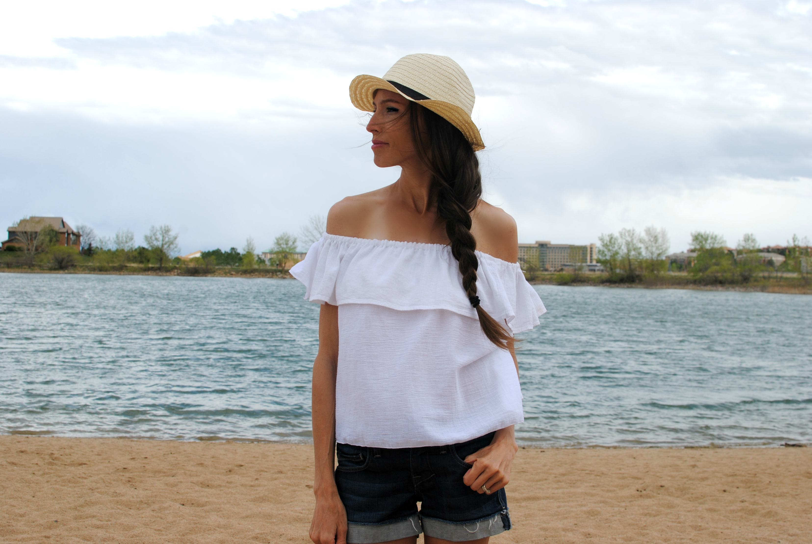 off the shoulder ruffle shirt