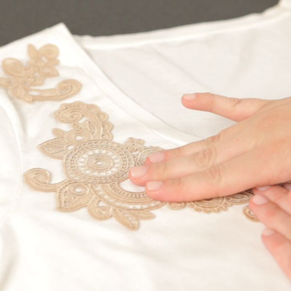 Lace Applique Tutorial - adhere the lace designs to the T-shirt