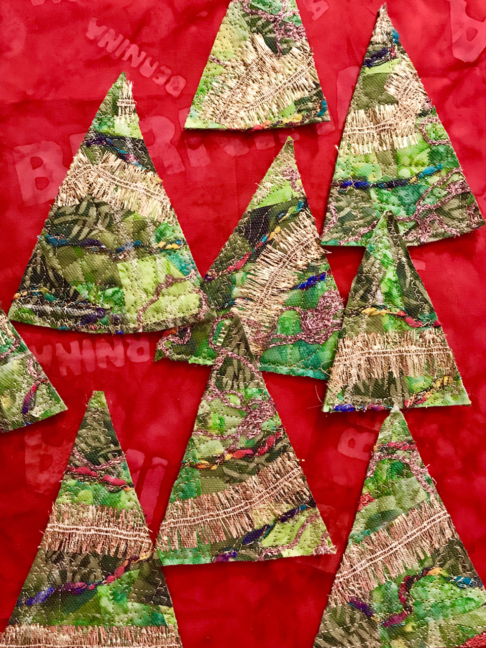 Stitched Collage Cards - Cut out tree shaped triangles