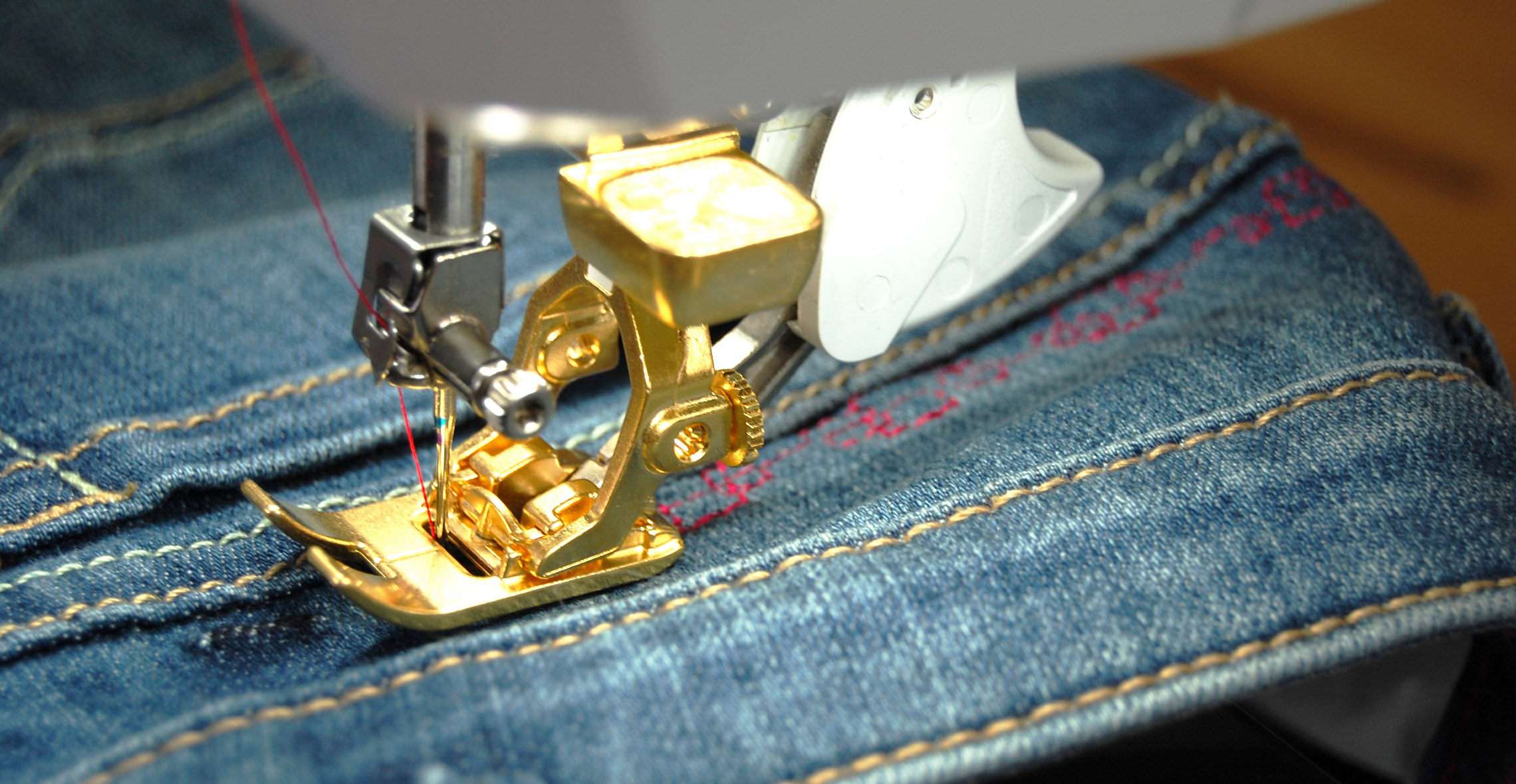 Add decorative stitches to jeans