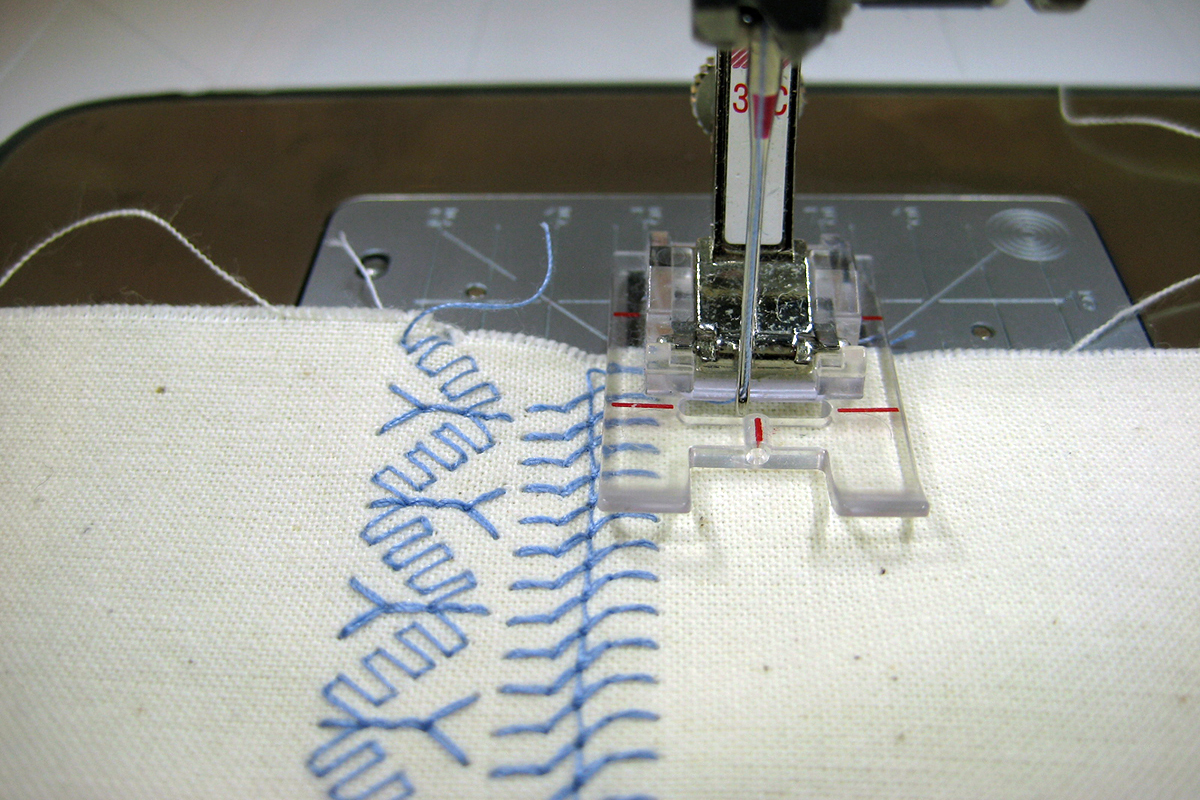 Stitching rows of decorative stitches