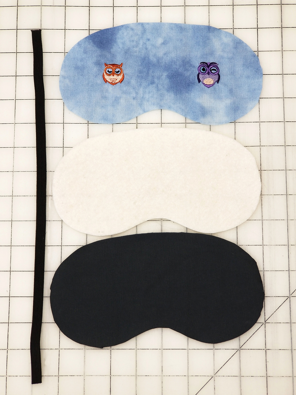 Owl Embroidered Sleep Mask - layout pieces
