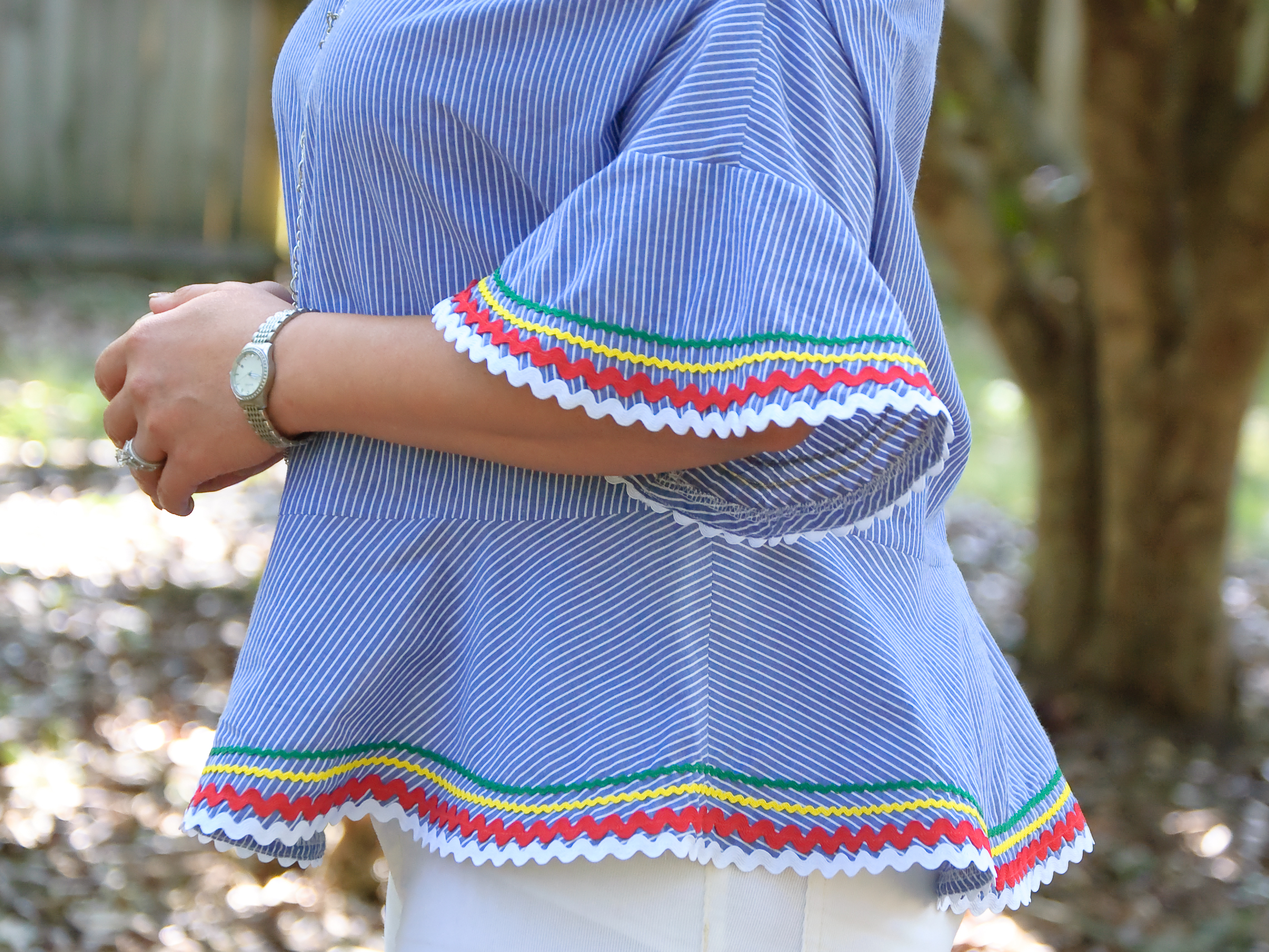 Garden Pique Burp Pad Set - White With Blue Rick Rack Trim & Monogram