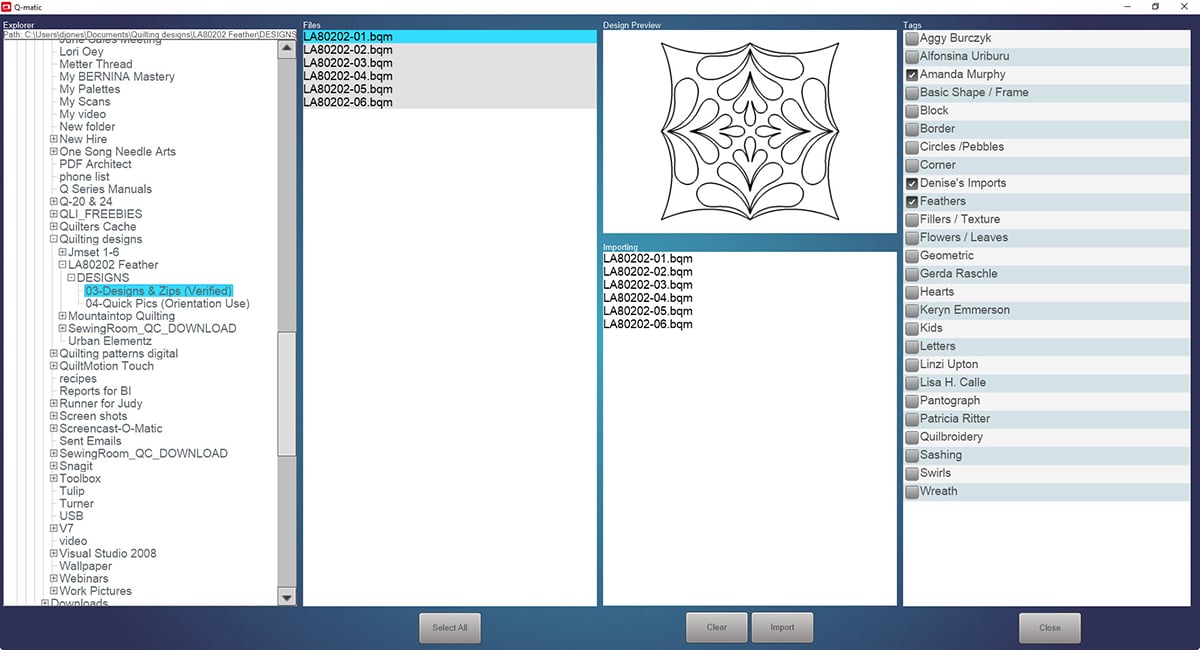 Managing Designs in Q-Matic - WeAllSew