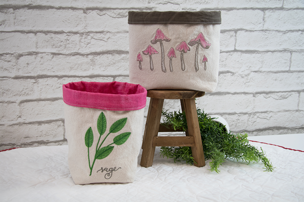 Embroidered Fabric Baskets Finished