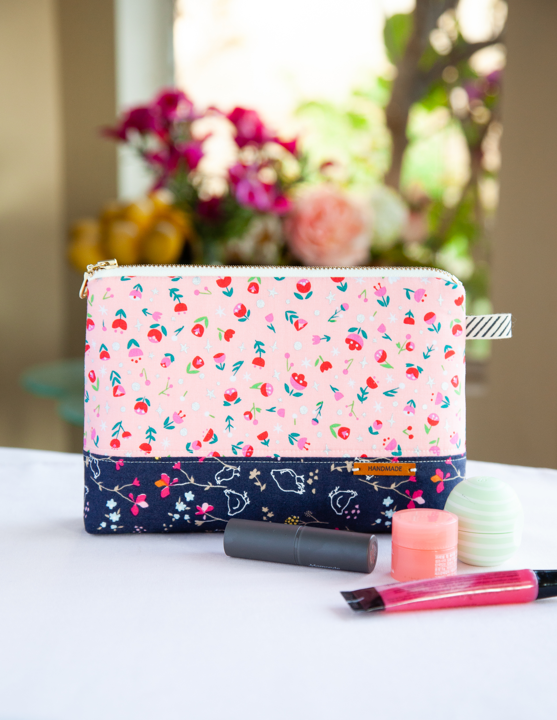 Ladies Make-up Bag/Zipped Pouch/Cosmetic Bag Bras Galore Fabric Homecrafted