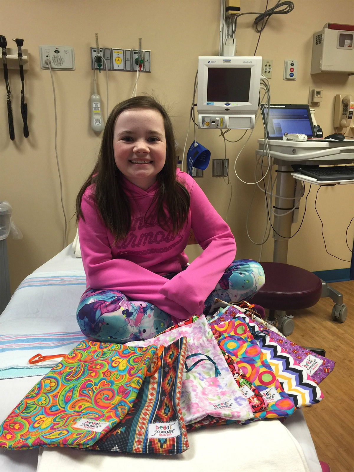 Macy Nunan Sews Beads of Courage Bags for little patients like her
