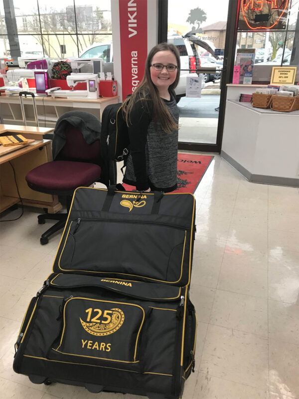 Macy Nunan with her new BERNINA 790 Plus AE machine